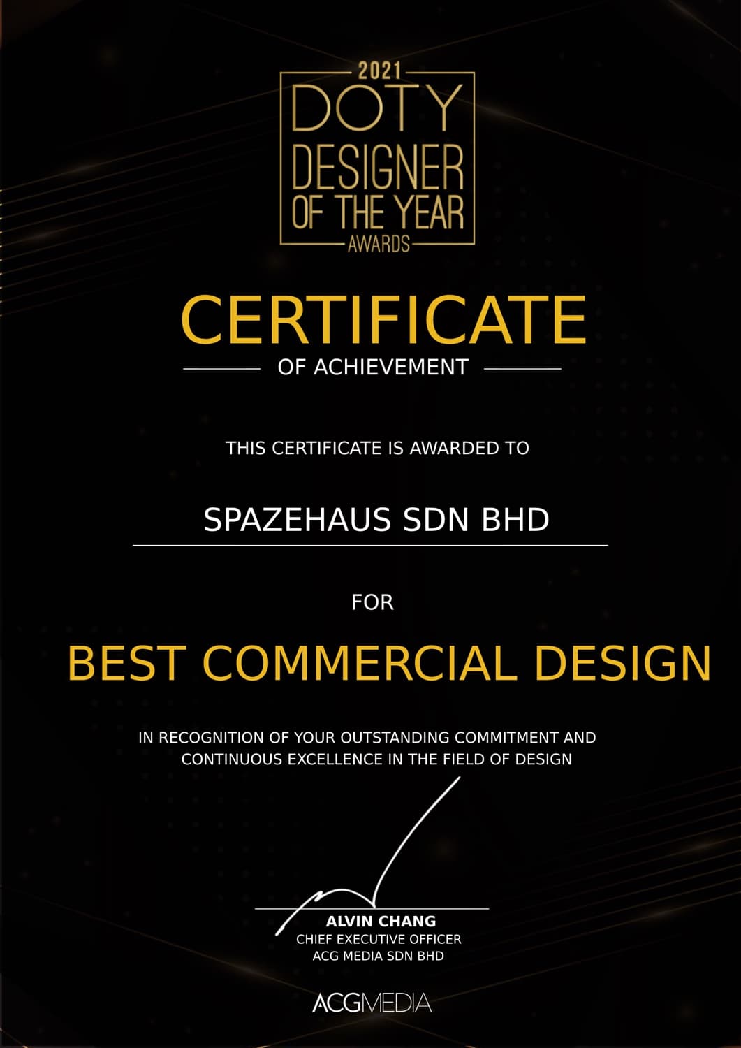 SPAZEHAUS — Designer of the Year Awards 2021, Best Commercial Design certificate