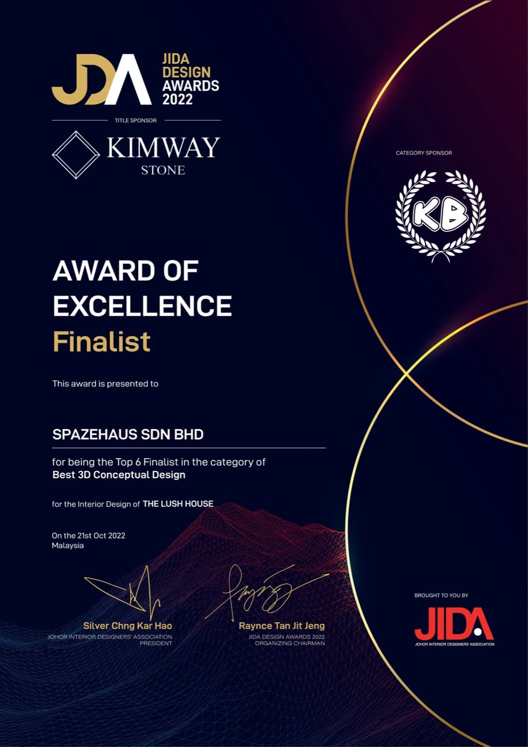 SPAZEHAUS — JDA Design Awards 2022, Award of Excellence certificate