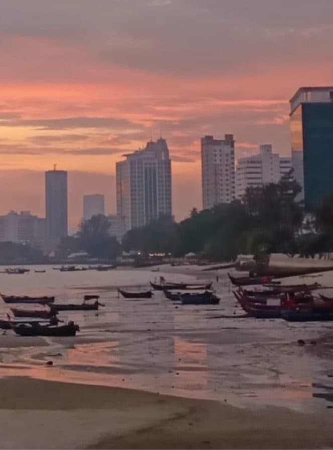 Chiou Ying — Fishing boats at a coastal sunset