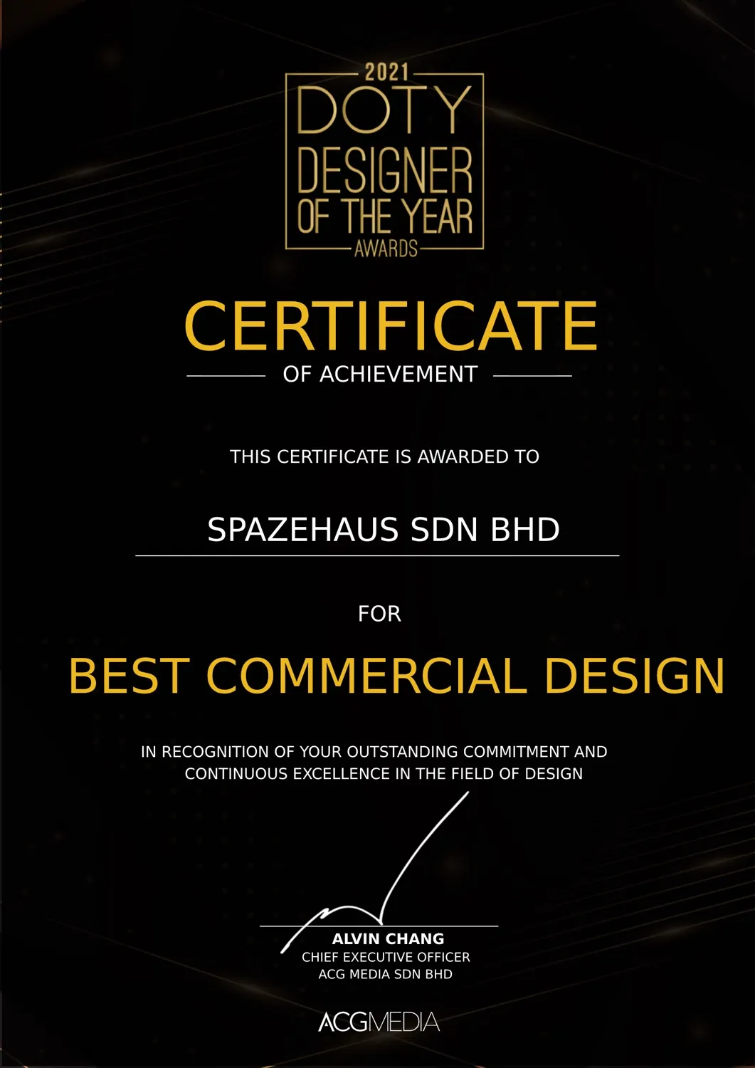 SPAZEHAUS — Designer of the Year Awards 2021, Best Commercial Design certificate
